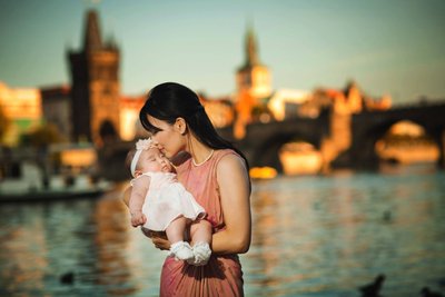 Portrait of a mother and her infant daughter in Prague