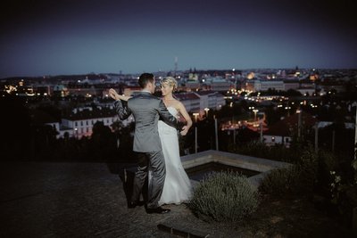 Newlyweds dance above Prague