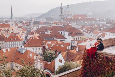 Chinese Couple Overlooking Mala Strana in Autumn