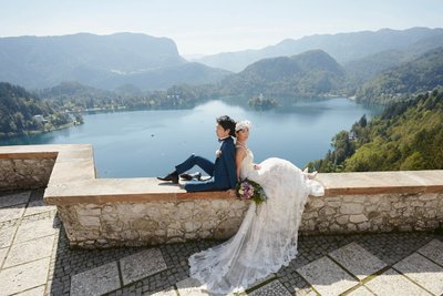 stylish bride & groom at Bled Castle