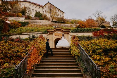 Prague pre wedding couple at the Royal Garden in Autumn