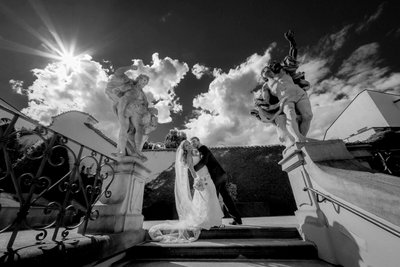 American couple wedding photos Vrtba Garden Prague 