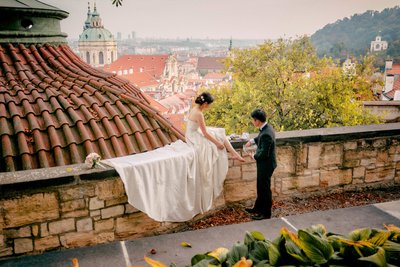 Prague Castle assisting his bride2be with her shoes