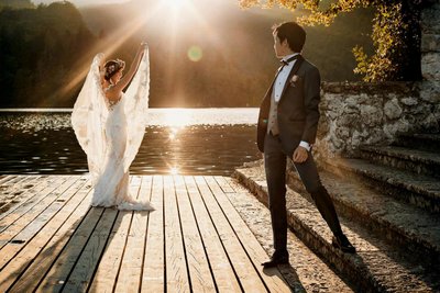 Lake Bled wedding photo Angelic Bride posing for groom