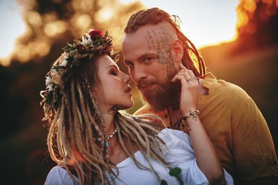 Sexy couple portraits captured at the golden light hour