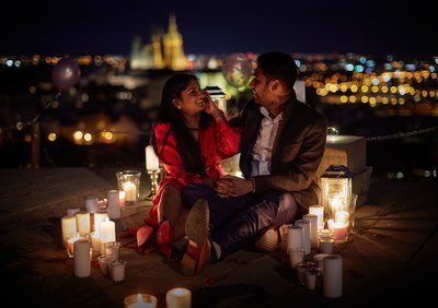 Enjoying the moment above Prague surrounded by candles
