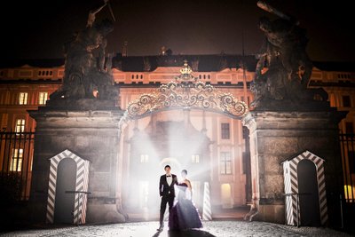 Hong Kong Couple at Prague Castle at night