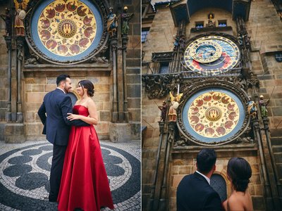 Sexy LA Couple underneath the Astronomical Clock Prague