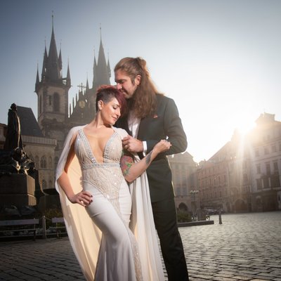 Sexy Bride (wearing a Berta Dress) & Groom in Prague