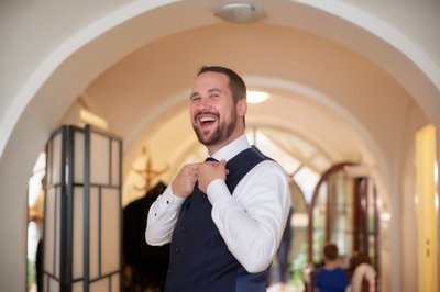 Smiling, Sexy Groom preparation