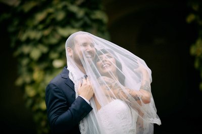 newlyweds under the veil