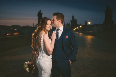 Stylish Newlyweds Atop Charles Bridge