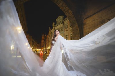 flowing veil atop Charles Bridge