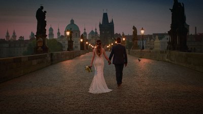 walking across Charles Bridge 