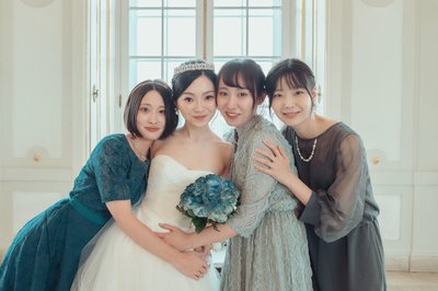 Bride and girlfriends