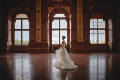 Bride spinning in her wedding dress