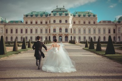 Newlyweds Run Across  Belvedere Gardens