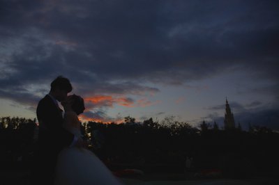 Kiss at sunset in Vienna