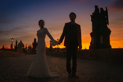 Charles Bridge romance at sunrise