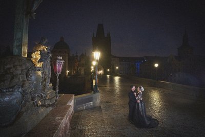 Atop the Charles Bridge at night