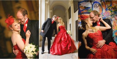 A Red Wedding Dress Wearing Bride & Her Stylish Groom Who Married In Prague