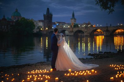  Bride & Groom At Riverside at Dawn in Prague