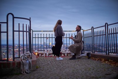 Romantic Prague Marriage Proposal at Night