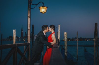 Romantic Kiss Under the Gas Lamp in Venice