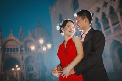 portrait of a Thai couple at Doge's Palace at night