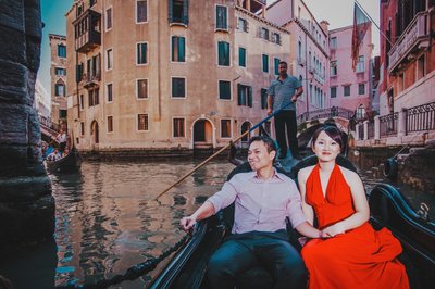 Happy Thai Couple During Venetian Gondola Ride