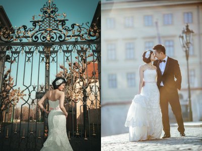 Elegant Hong Kong Bride and Groom Prague Castle