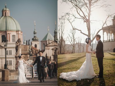 Hong Kong newlyweds exploring misty Prague