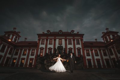 Newlyweds Practicing First Dance Troja Palace