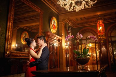 Elegant Couple Embracing Hotel Danieli