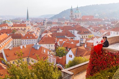 Chinese Couple Overlooking Prague's Mala Strana 