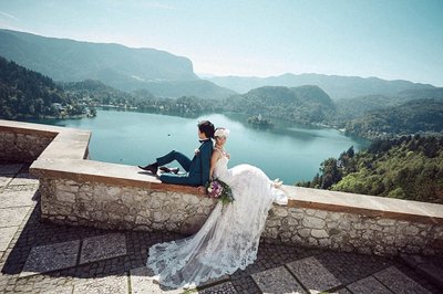 Japanese Newlyweds at Bled Castle