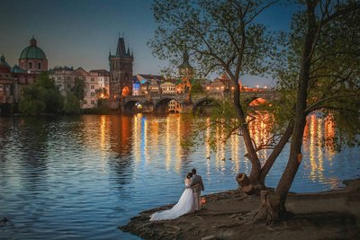 Lovers Watching Twilight Near Charles Bridge