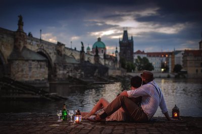 Wendy & Nick watching sunrise above Prague Anniversary