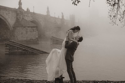 Misty Romance: Foggy Prague Engagement Photoshoot