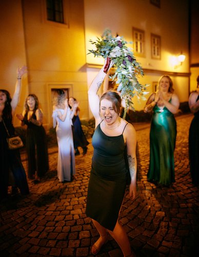 Happy Woman with Bouquet