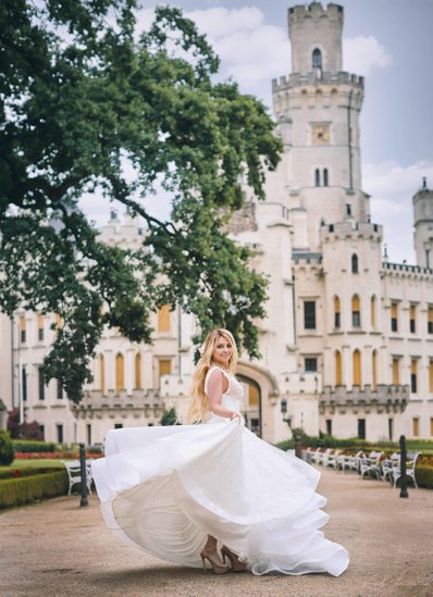 bride twirling her dress 