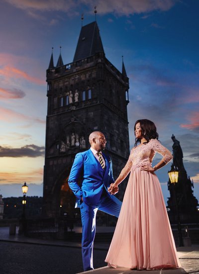 Gorgeous Nigerians enjoying sunset near Charles Bridge