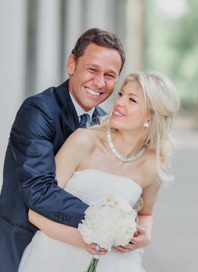 Happy bride & groom pictured at Prague Castle 