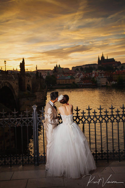 Singapore Couple - watching sunset over Prague Castle