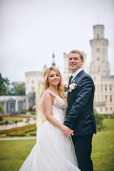 The Happy newlyweds as they explore the castle grounds