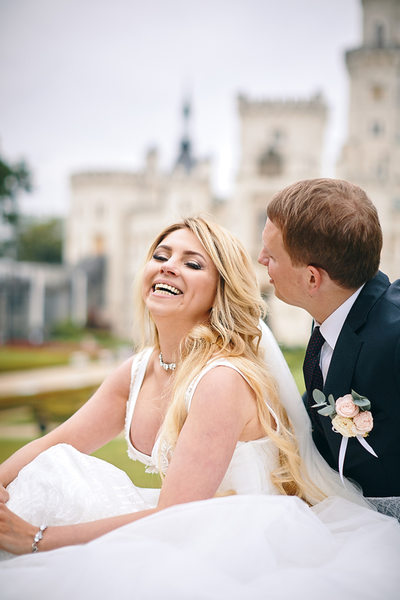 Joyful Bride on the Castle Lawn