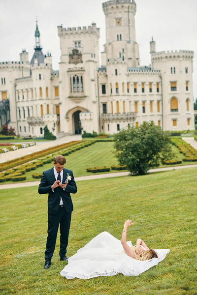 Business call as bride waits