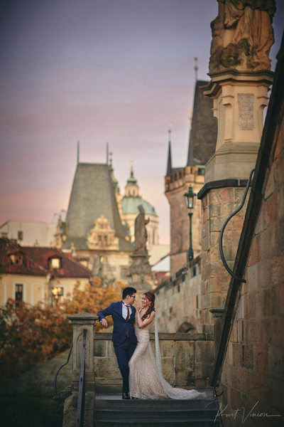 sexy engaged couple Kampa Steps Prague pre wedding