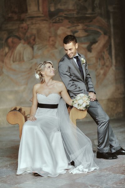 Sitting bride & her husband - Vrtba weddings