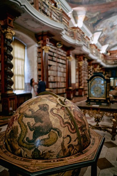 Ancient globe & newlyweds Library